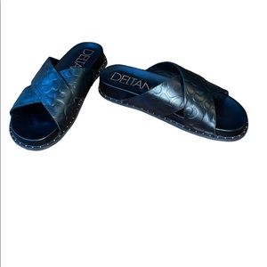 Deltan black leopard embossed Sandals.